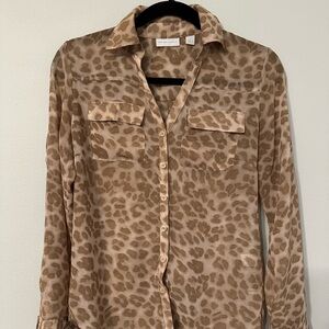 New York & Company Tan Leopard Print Shirt